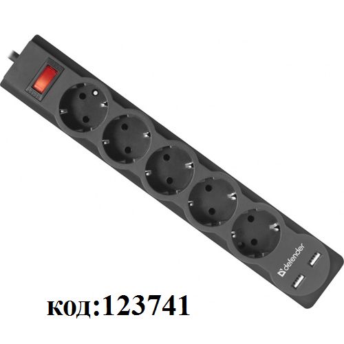 Сетевой фильтр 5м 5 розеток, 2 USB порта 2.1A, черный (DFS-755) Сетевой фильтр 5м 5 розеток, 2 USB порта 2.1A, черный (DFS-755)