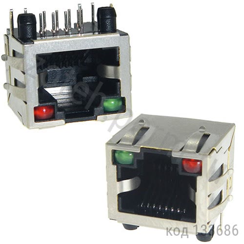 Разъем на плату 8-8 RJ-45, 2 светодиода, экран (TRJE101A33NL) Разъем на плату 8-8 RJ-45, 2 светодиода, экран (TRJE101A33NL)