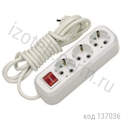 Удлинитель 5м 3 гнезда, с выключателем, 16А Удлинитель 5м 3 гнезда, с выключателем, 16А
