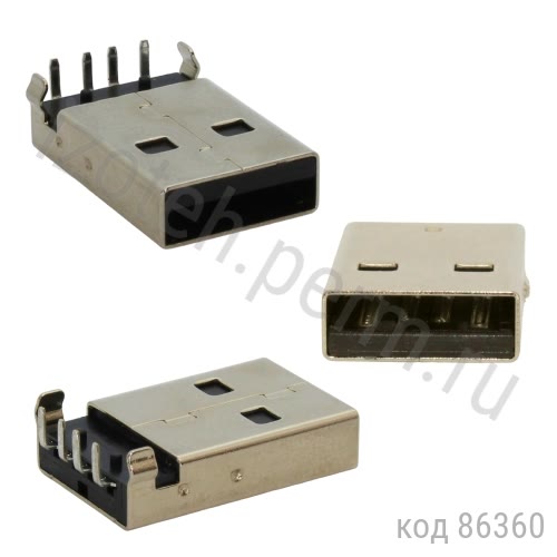 Разъем USB (п) на плату, тип А угловая (USBA-1M) (DS1097-BN0) Разъем USB (п) на плату, тип А угловая (USBA-1M) (DS1097-BN0)