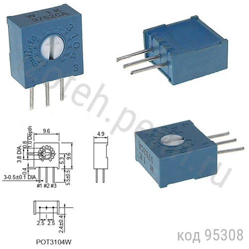 POT3104W-1-0,5Вт-1 КОМ (3386W) POT3104W-1-0,5Вт-1 КОМ (3386W)