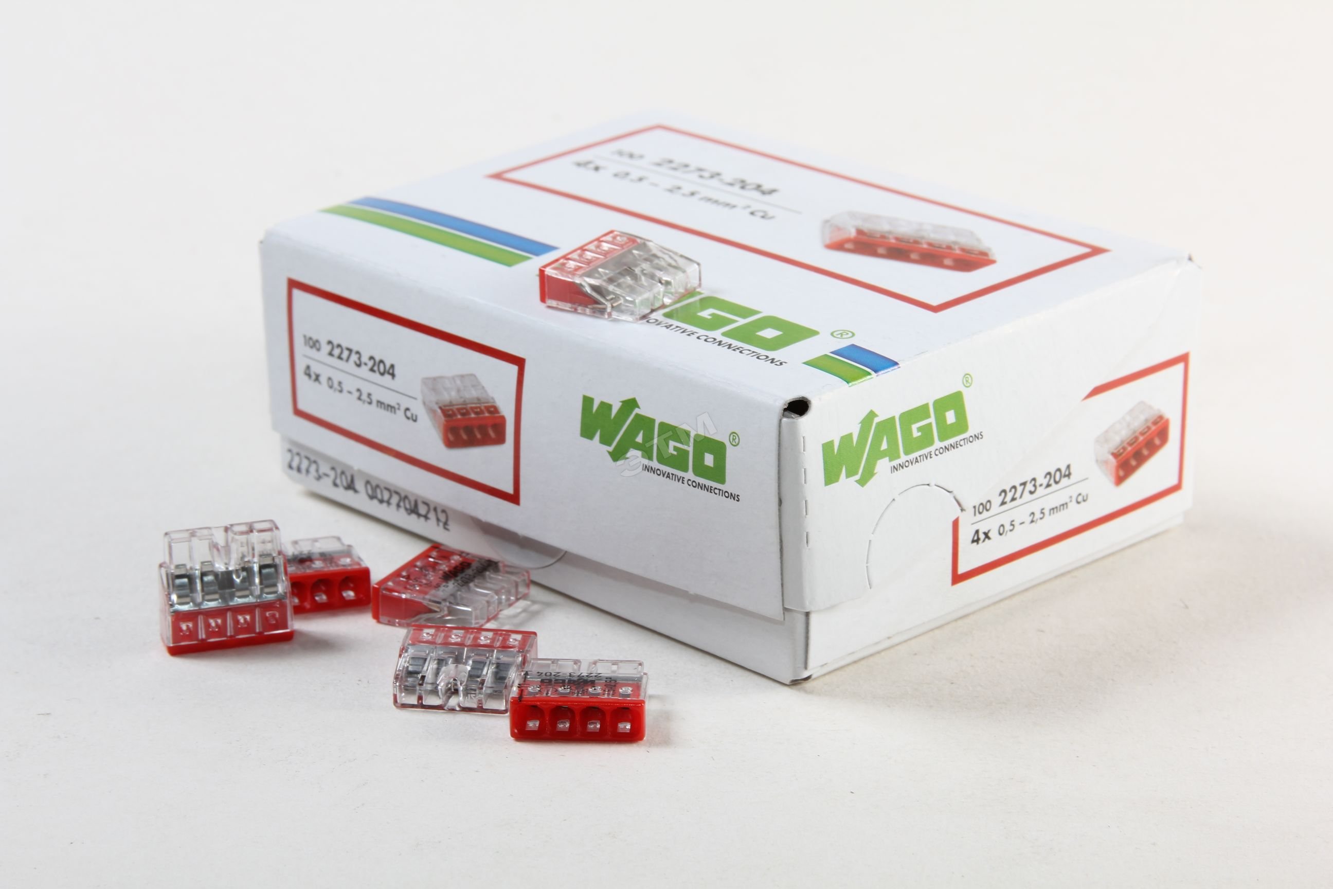 Клемма 4x2.5мм красная/прозрачная 2273-204